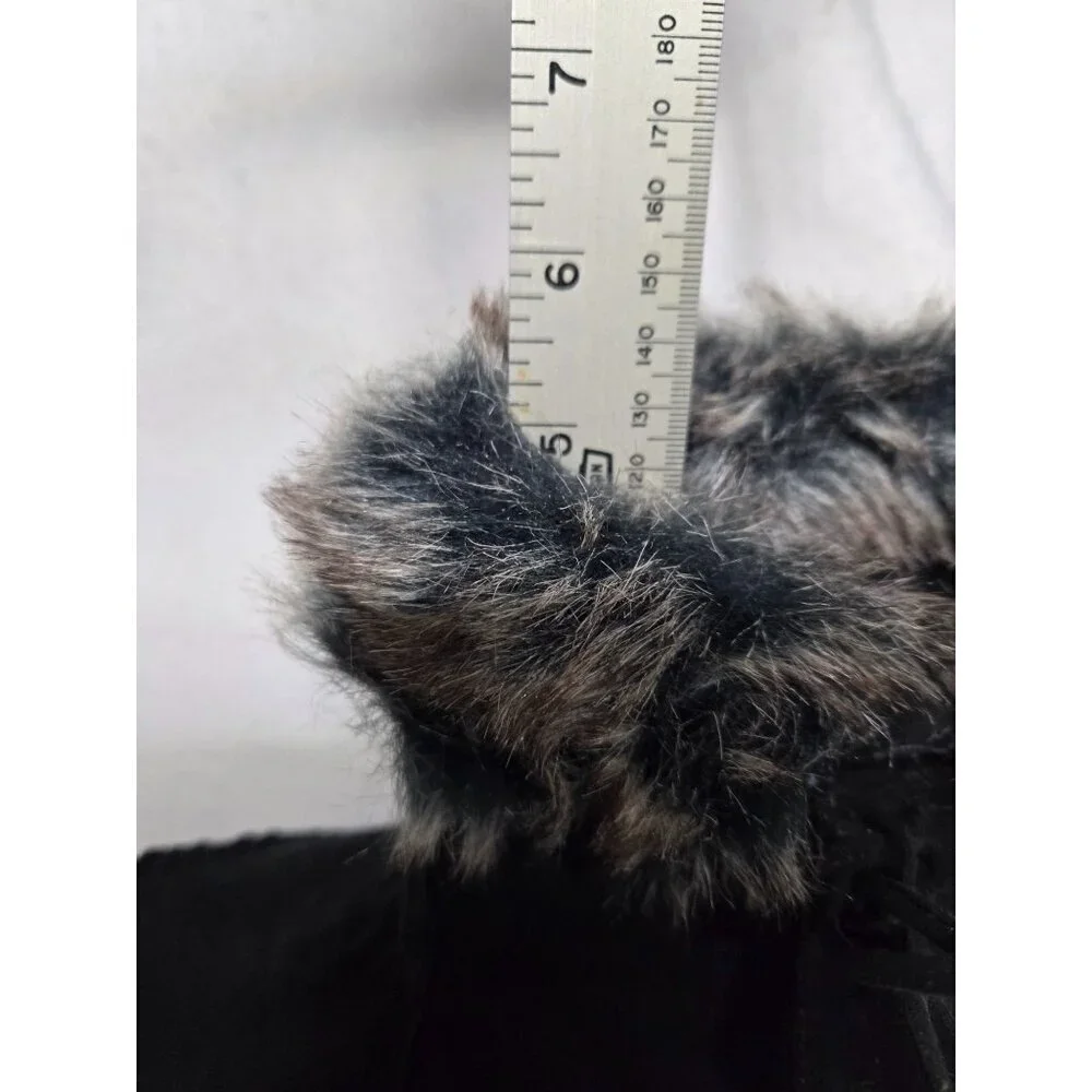 Steve‎ Madden Girl Finnn Black Faux Fur-Lined Moccasin Slippers Size 5M